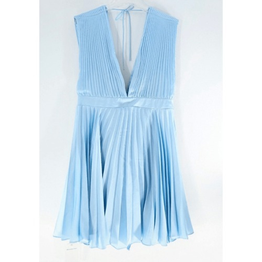 Abercrombie&Fitch Plunge Pleated Satin Mini Dress Sky Blue XLT‎ Tall  Homecoming
